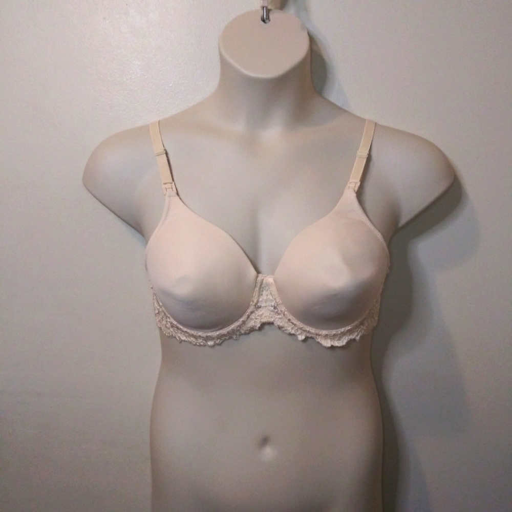Leading Lady Beige Lace Trimmed Underwire Maternity Nursing Bra Size 34C